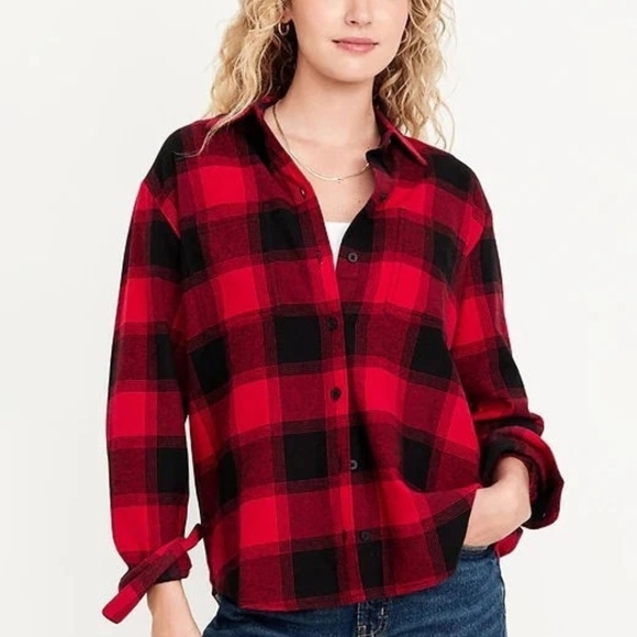 Old Navy Red and Black Plaid Boyfriend Shirt Size XL - Picture 12 of 12